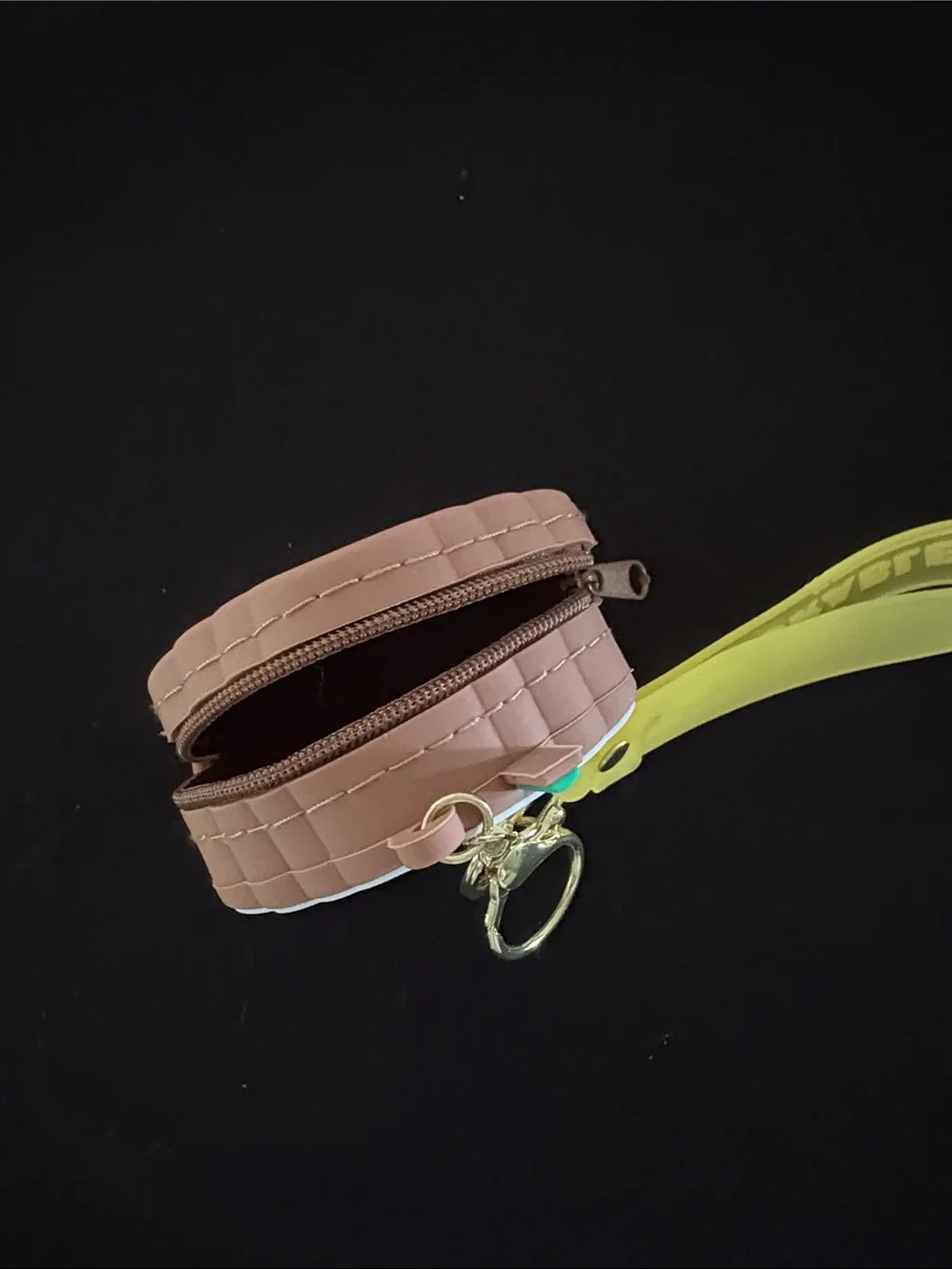 Cute coffee-themed Brown Silicone Pouch Keychain Bag Charm with 'Adorable' Strap